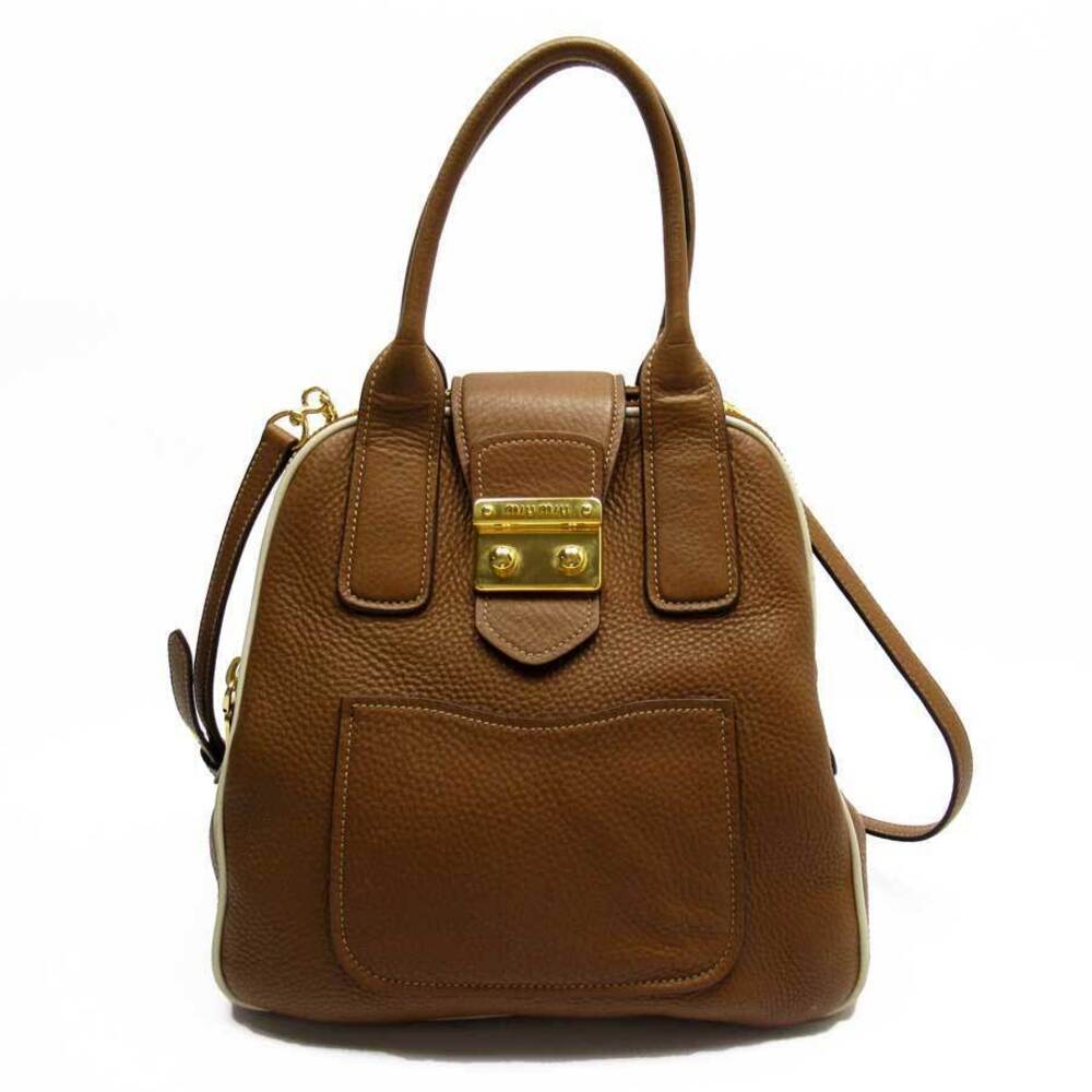 Miu Miu handbag shoulder bag brown gold white leather classic favorite